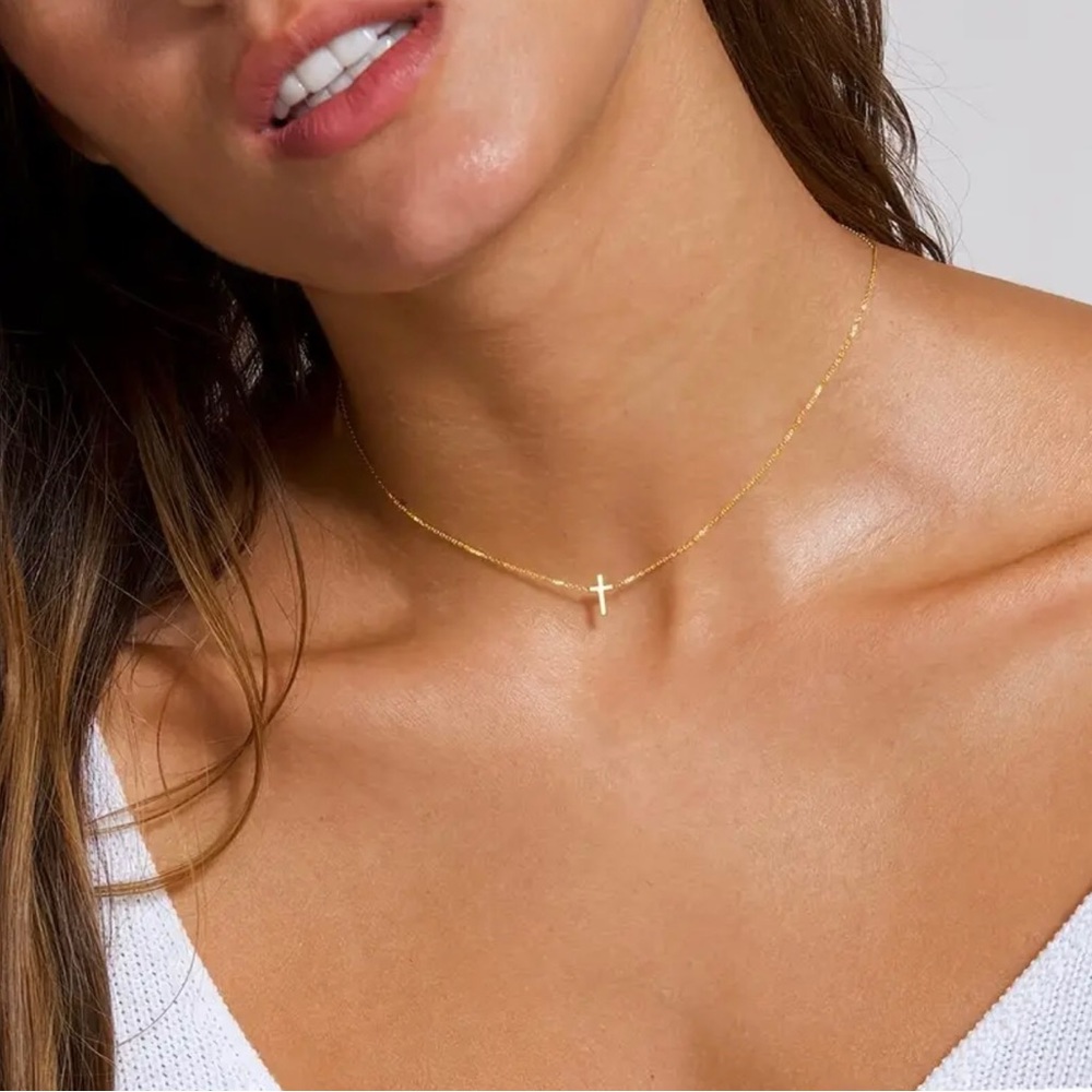 Dainty Gold Cross Necklace 14k Gold Plated Women’s Necklace By North Jewelry